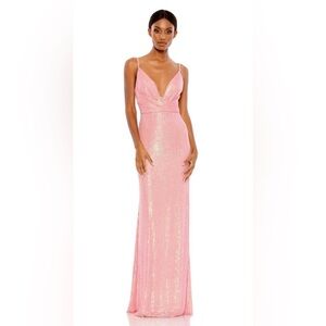 Mac Duggal Sequined Draped V Neck Gown- Pink- Size 16- NWT